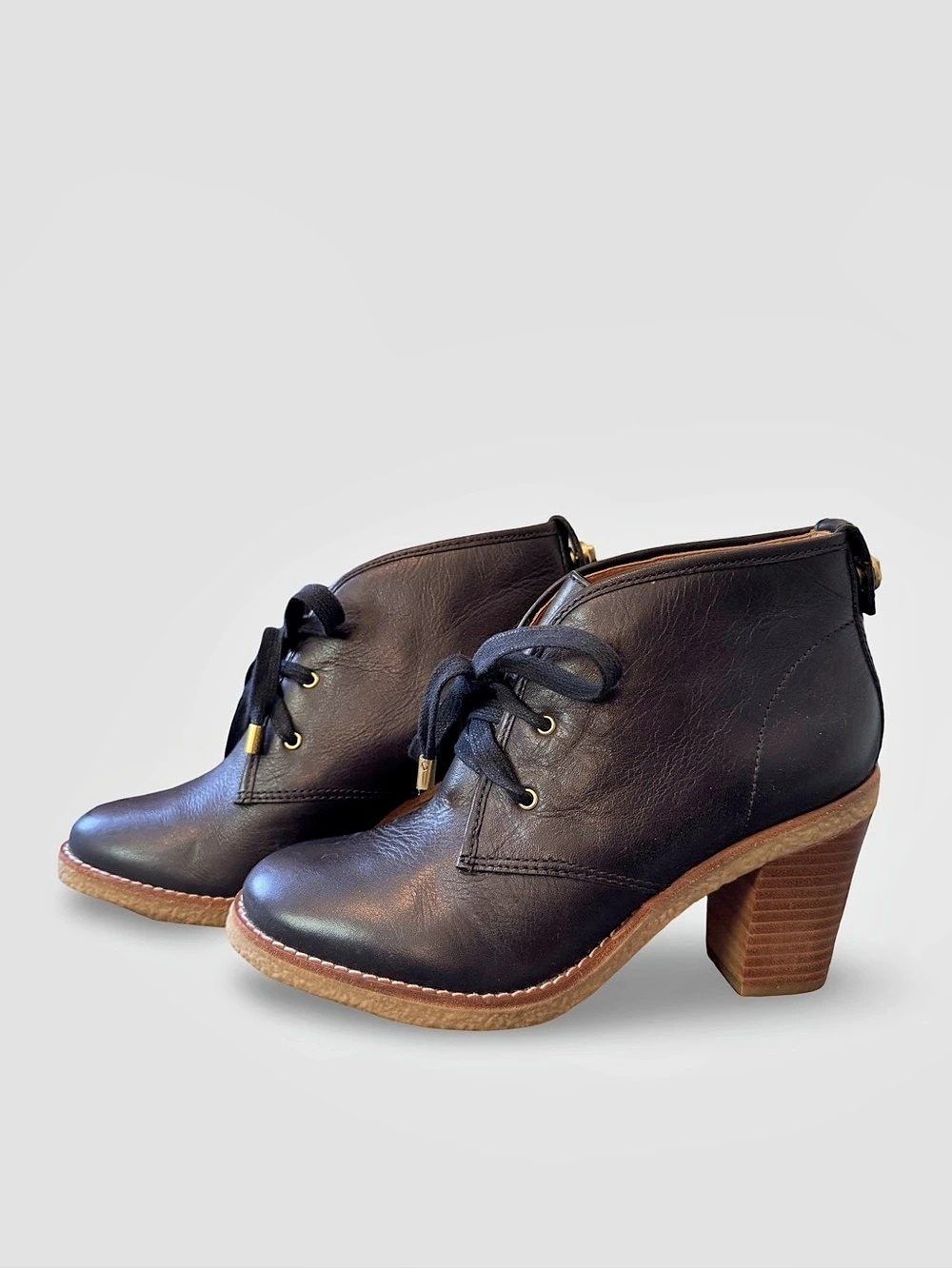 Coach Nikol Black Leather Lace-Up Heels US 5 1/2 B Like New